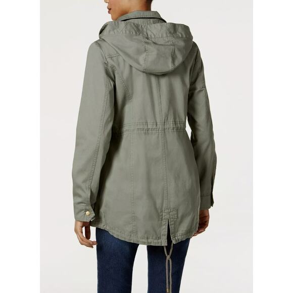 Style & Co. Hooded Utility Jacket WMNS M Green Long Sleeve Zip Up Button Pockets - Picture 3 of 10